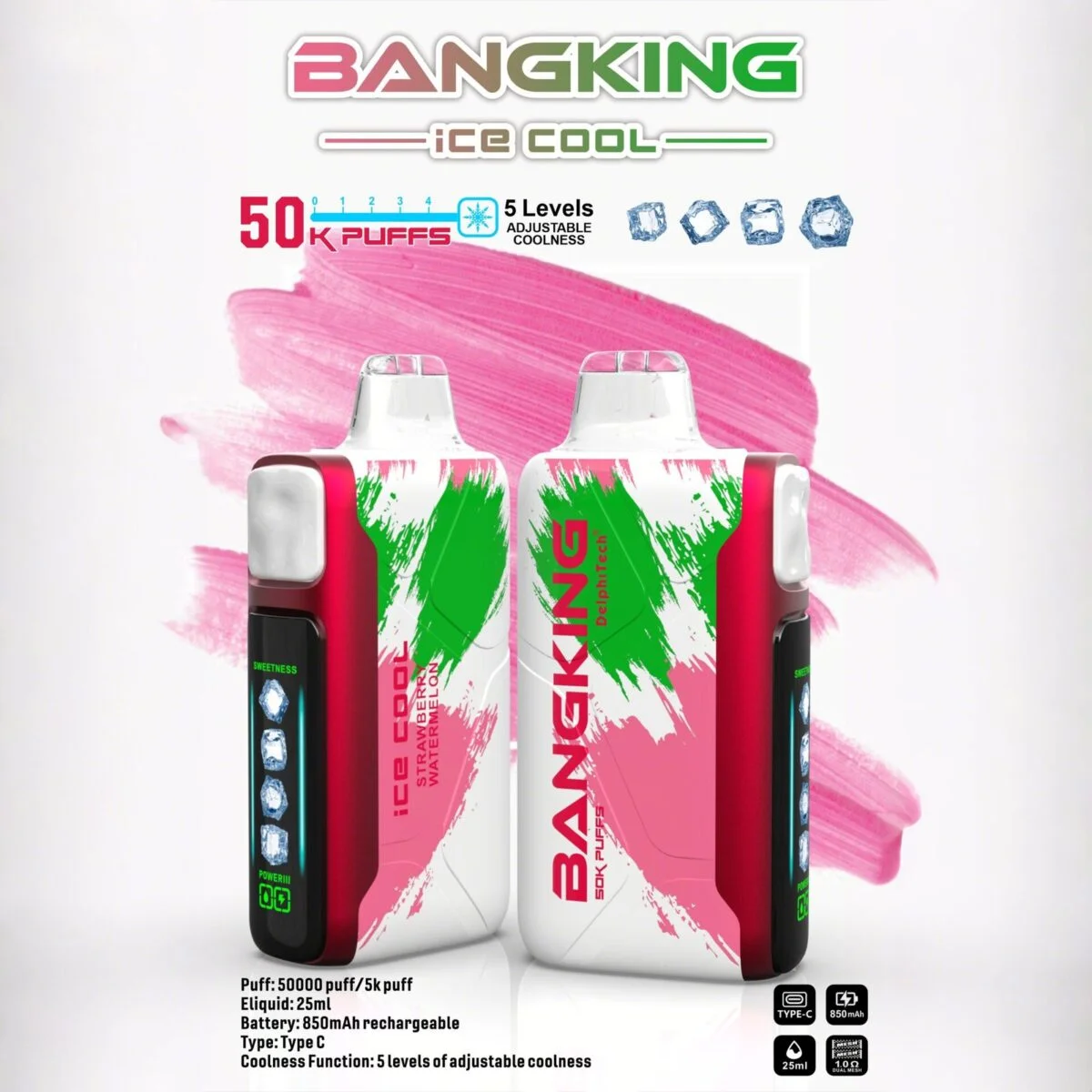 Bang King 50000 Puffs Ice Cool jednorazni e-cigareta, detalji dizajna uređaja