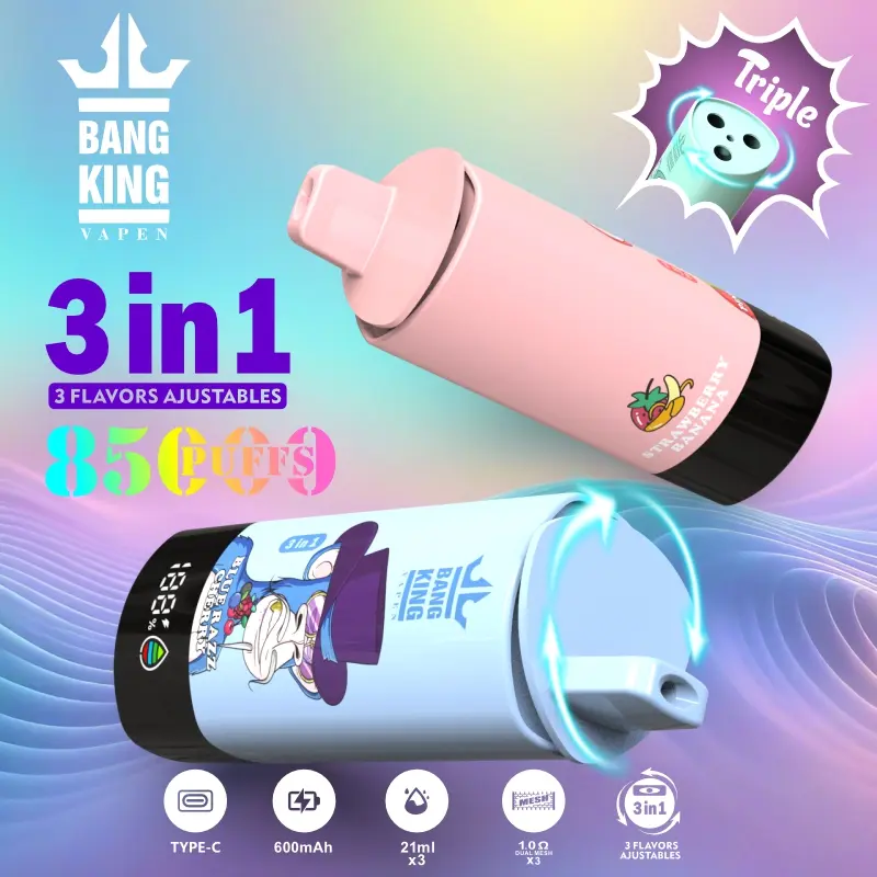 Bang King Triple 85000 Puffs 3in1 jednorazni vape uređaj, tri okusa u jednom uređaju, serija Bang King Triple