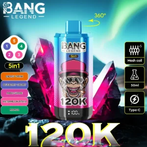 Bang Legend 120K Puffs jednorazni e-cigareta, kompaktan dizajn za lako nošenje